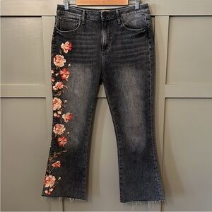 Driftwood Roxy Dahlia Embroidered Cropped Kick Flare Jeans Sz 12